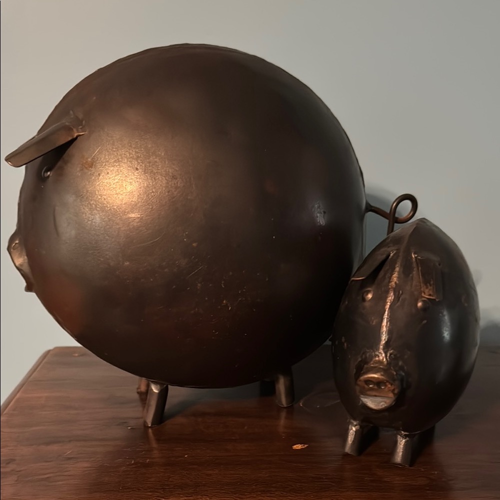 Pier 1 Rustic Gray Metal Pig Sculpture Set
